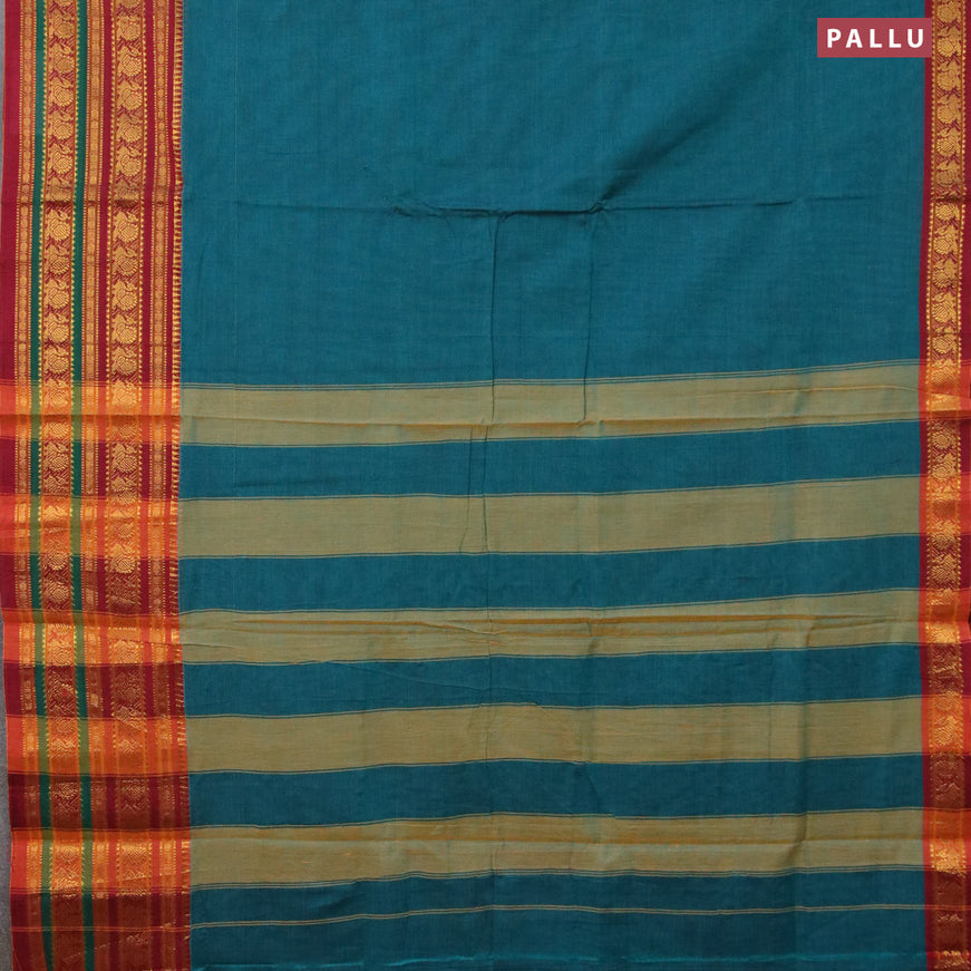 Narayanpet cotton saree peacock green and maroon with plain body and annam zari woven border