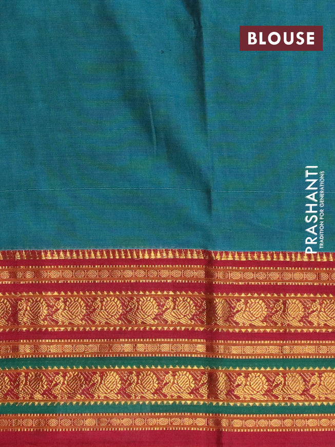 Narayanpet cotton saree peacock green and maroon with plain body and annam zari woven border