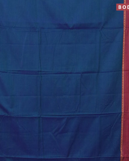 Narayanpet cotton saree dual shade of bluish green and maroon with plain body and thread woven border