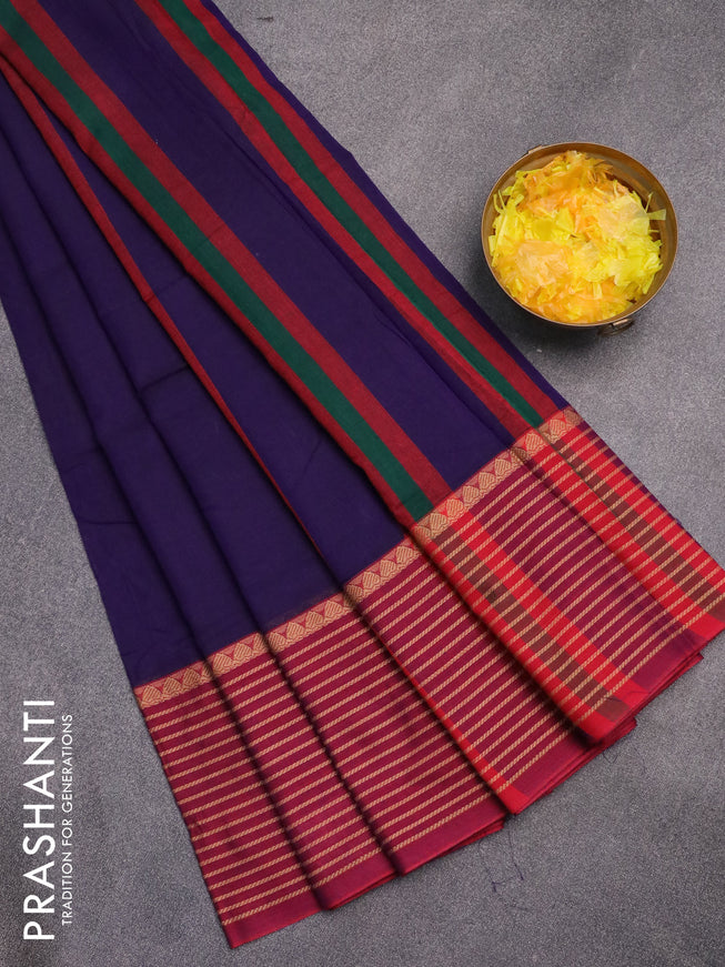 Narayanpet cotton saree deep violet and maroon with plain body and thread woven border