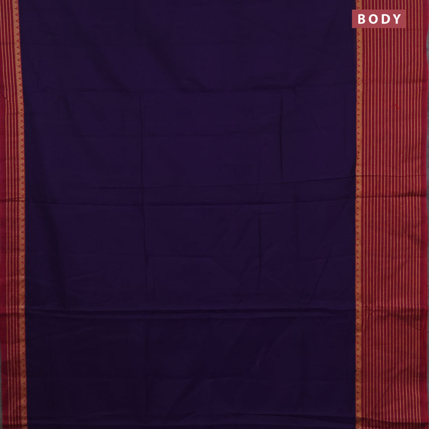 Narayanpet cotton saree deep violet and maroon with plain body and thread woven border