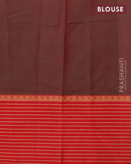 Narayanpet cotton saree dual shade of greenish maroon and red with plain body and thread woven border