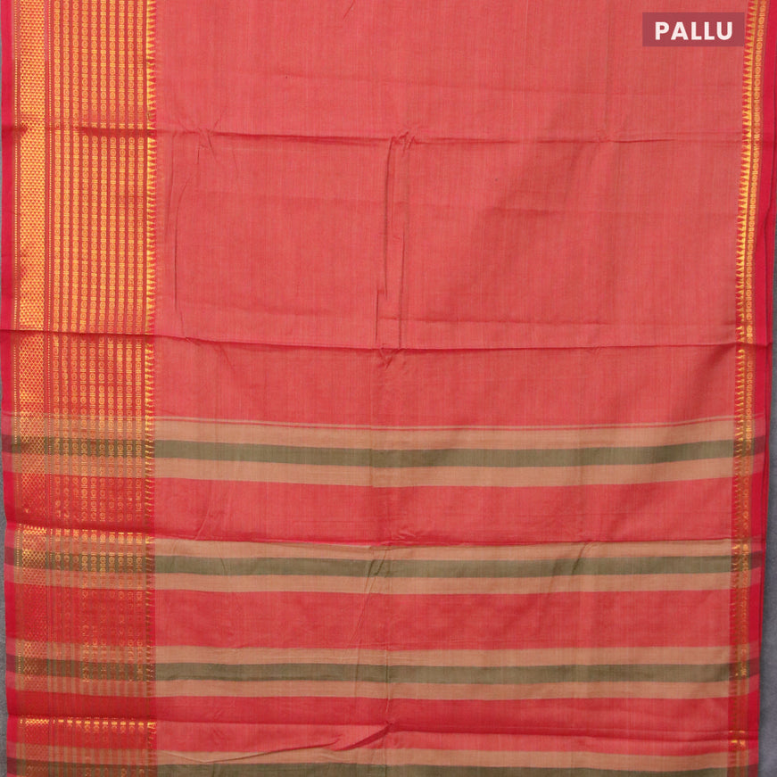 Narayanpet cotton saree red shade and red with plain body and long zari woven border