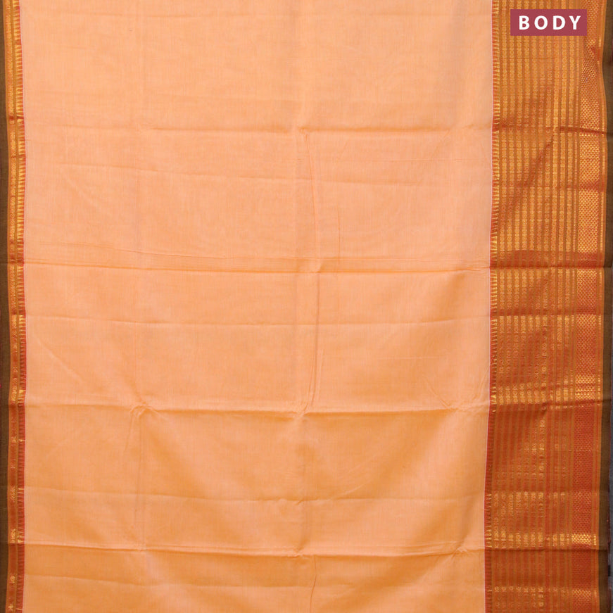 Narayanpet cotton saree pale orange and mustard shade with plain body and long zari woven border