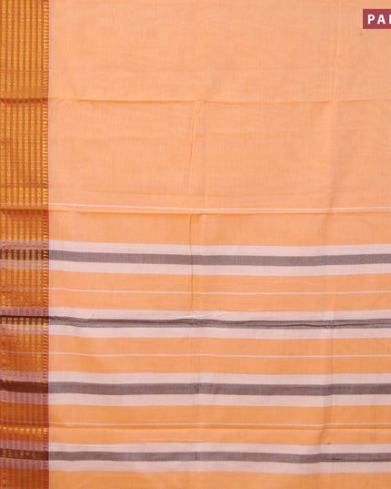 Narayanpet cotton saree pale orange and mustard shade with plain body and long zari woven border