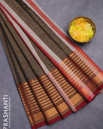Narayanpet cotton saree grey shade and maroon with plain body and long zari woven border