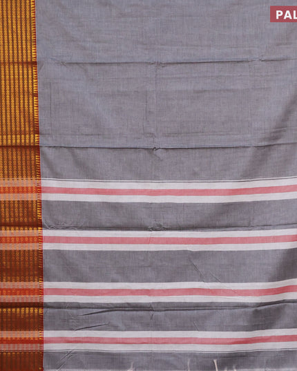 Narayanpet cotton saree grey and magenta pink with plain body and long zari woven border