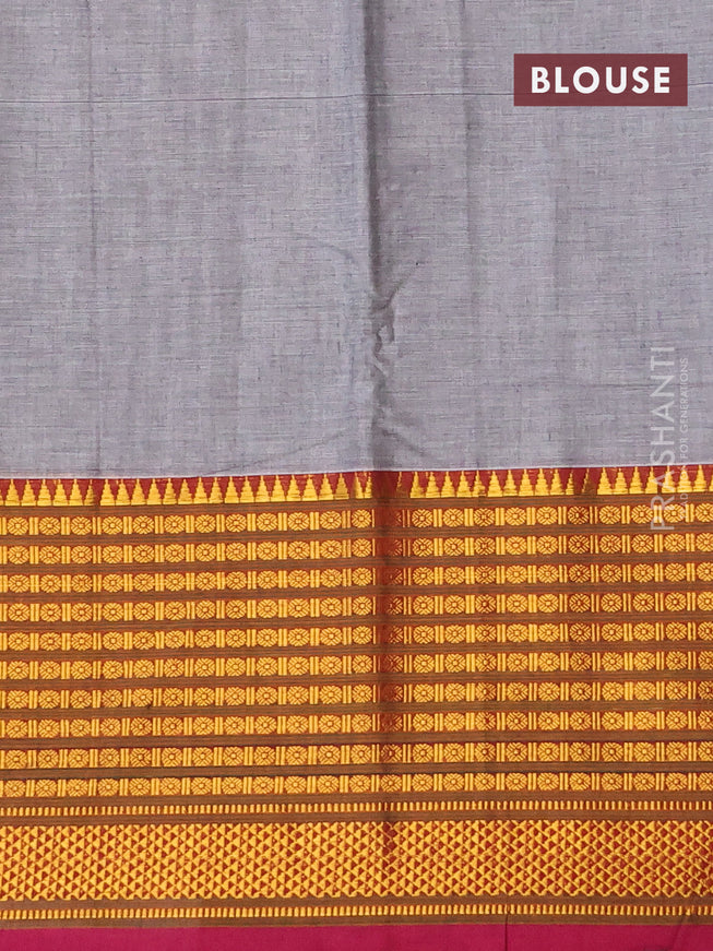 Narayanpet cotton saree grey and magenta pink with plain body and long zari woven border