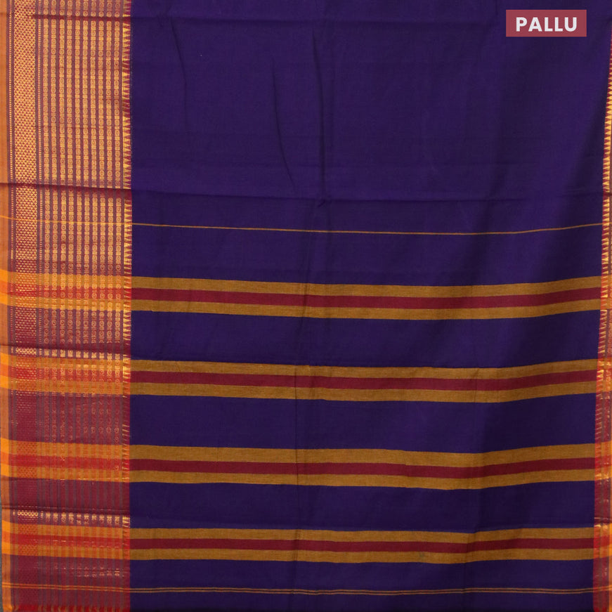 Narayanpet cotton saree deep violet and mustard shade with plain body and long zari woven border