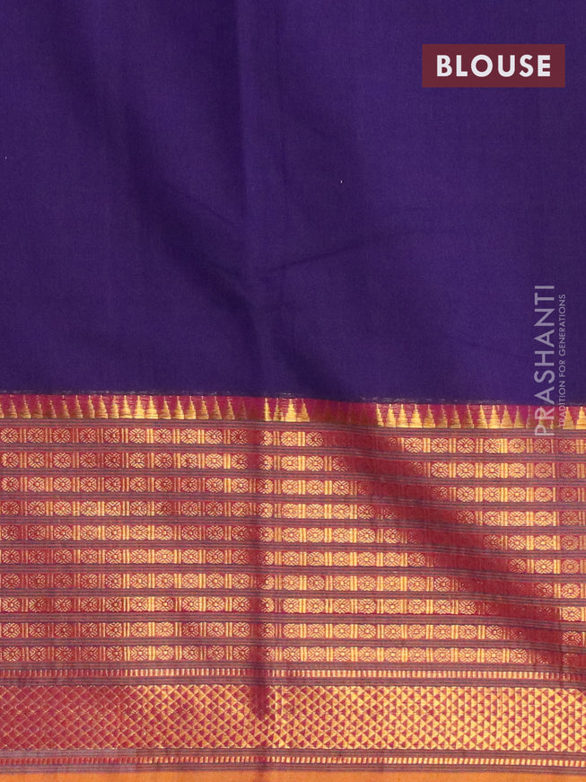 Narayanpet cotton saree deep violet and mustard shade with plain body and long zari woven border