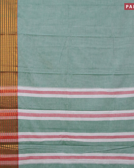 Narayanpet cotton saree green shade and magenta pink with plain body and long zari woven border