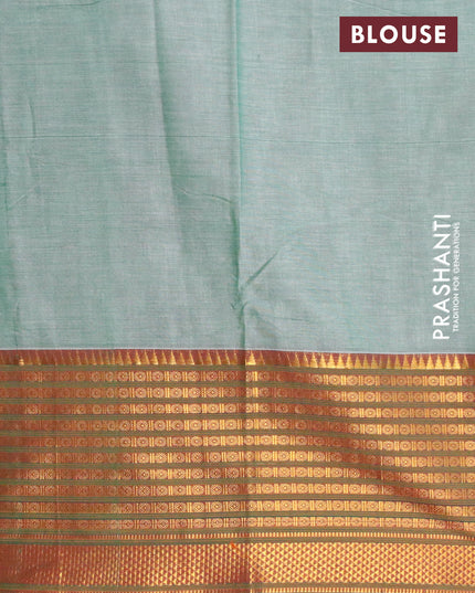 Narayanpet cotton saree green shade and magenta pink with plain body and long zari woven border