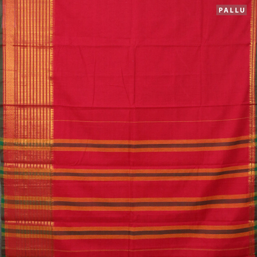 Narayanpet cotton saree red and green with plain body and long zari woven border