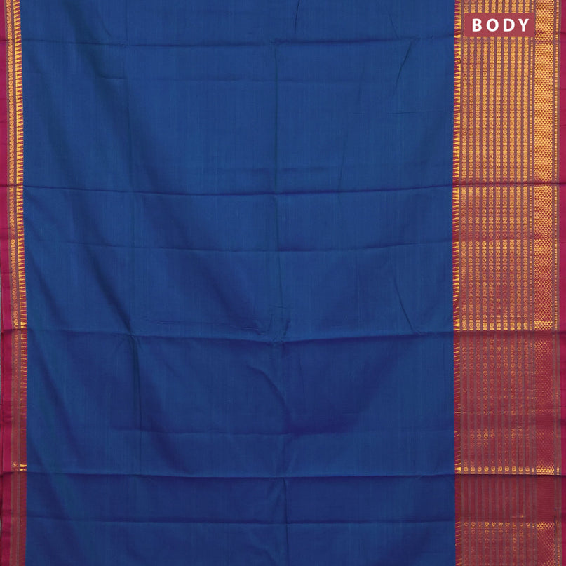 Narayanpet cotton saree bluish green and magenta pink with plain body and long zari woven border