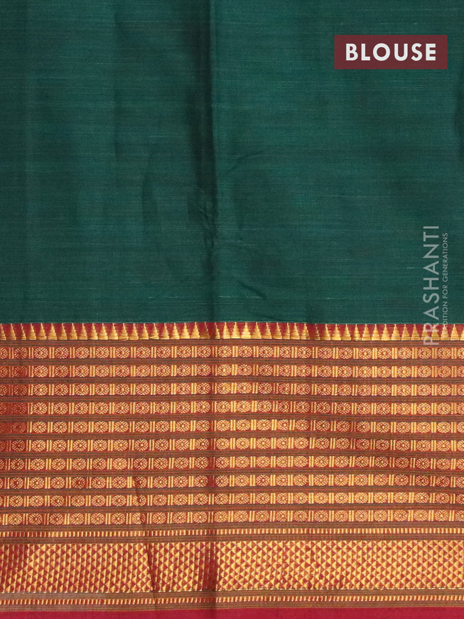 Narayanpet cotton saree green and maroon with plain body and long zari woven border