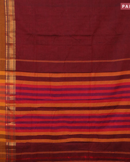 Narayanpet cotton saree maroon and dark mustard with plain body and rettapet zari woven border