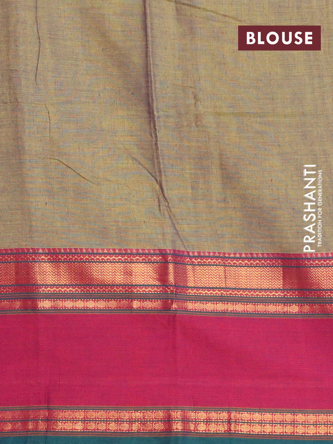 Narayanpet cotton saree dual shade of green and magenta pink with plain body and rettapet zari woven border