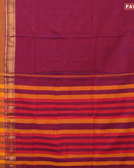 Narayanpet cotton saree dual shade of maroon and mustard shade with plain body and rettapet zari woven border