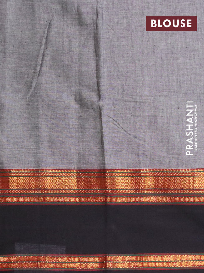 Narayanpet cotton saree grey and black with plain body and rettapet zari woven border