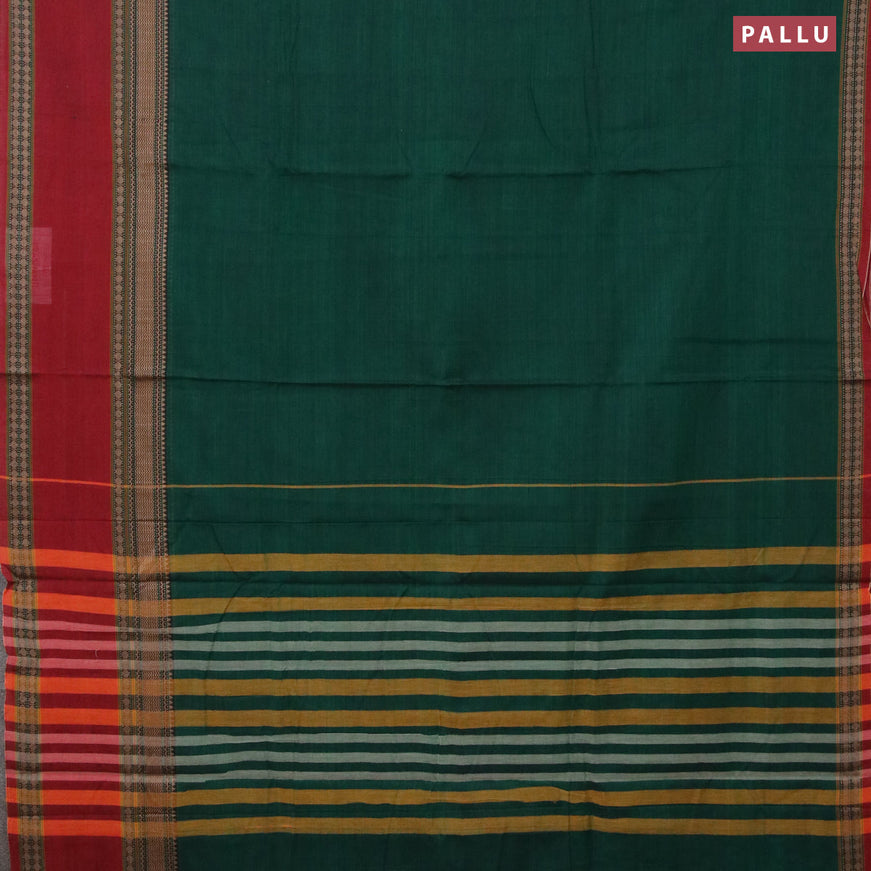 Narayanpet cotton saree green and maroon with plain body and rettapet thread woven border