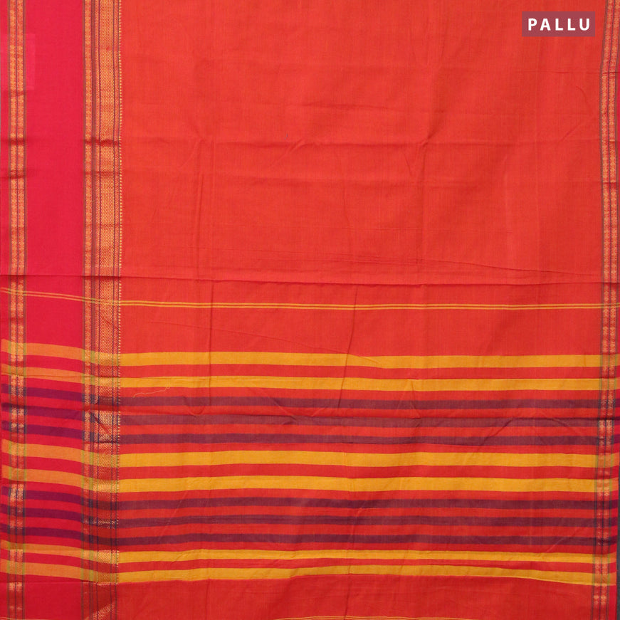 Narayanpet cotton saree sunset orange and red with plain body and rettapet zari woven border