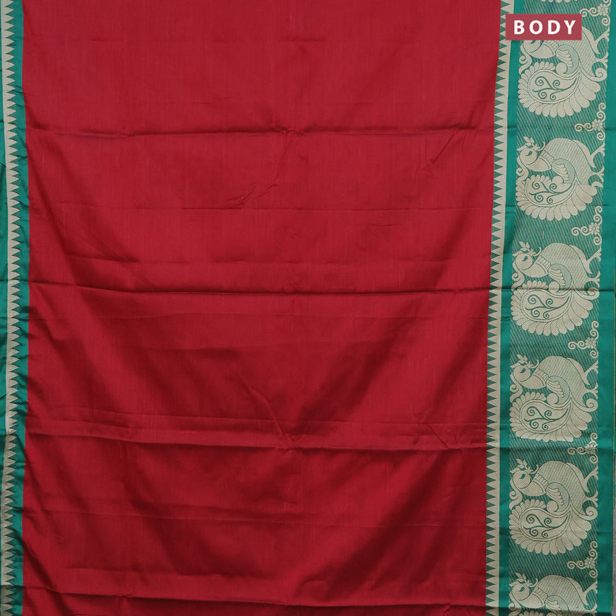 Narayanpet cotton saree maroon and green with plain body and thread woven annam butta border