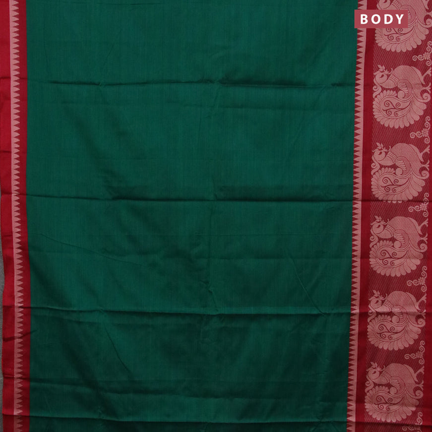 Narayanpet cotton saree green and maroon with plain body and thread woven annam butta border