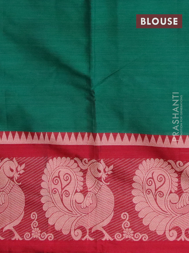 Narayanpet cotton saree green and maroon with plain body and thread woven annam butta border