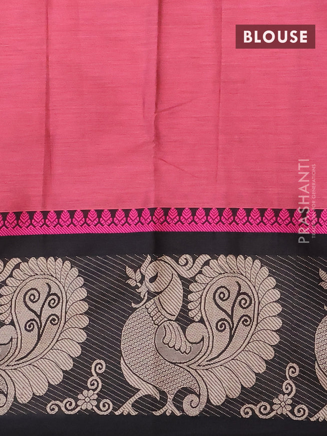 Narayanpet cotton saree mauve pink and black with plain body and thread woven annam butta border