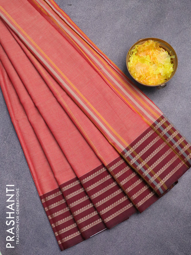 Narayanpet cotton saree red shade and maroon with plain body and thread woven border