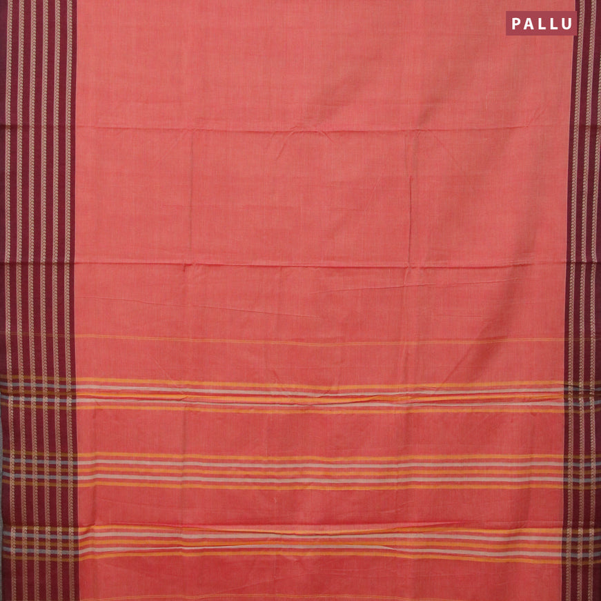 Narayanpet cotton saree red shade and maroon with plain body and thread woven border