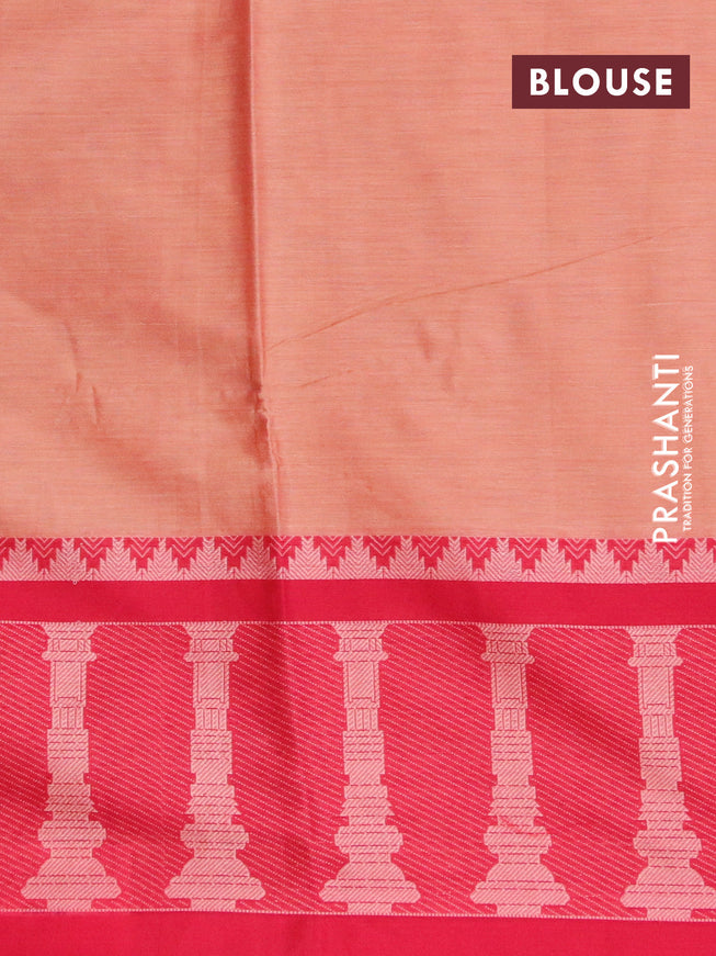 Narayanpet cotton saree rust shade and red with plain body and long temple design thread woven border
