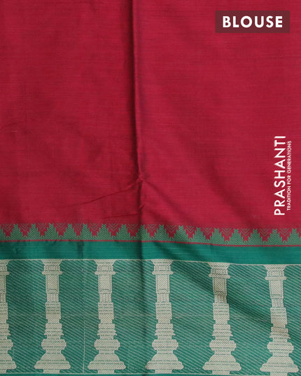 Narayanpet cotton saree maroon and green with plain body and long temple design thread woven border