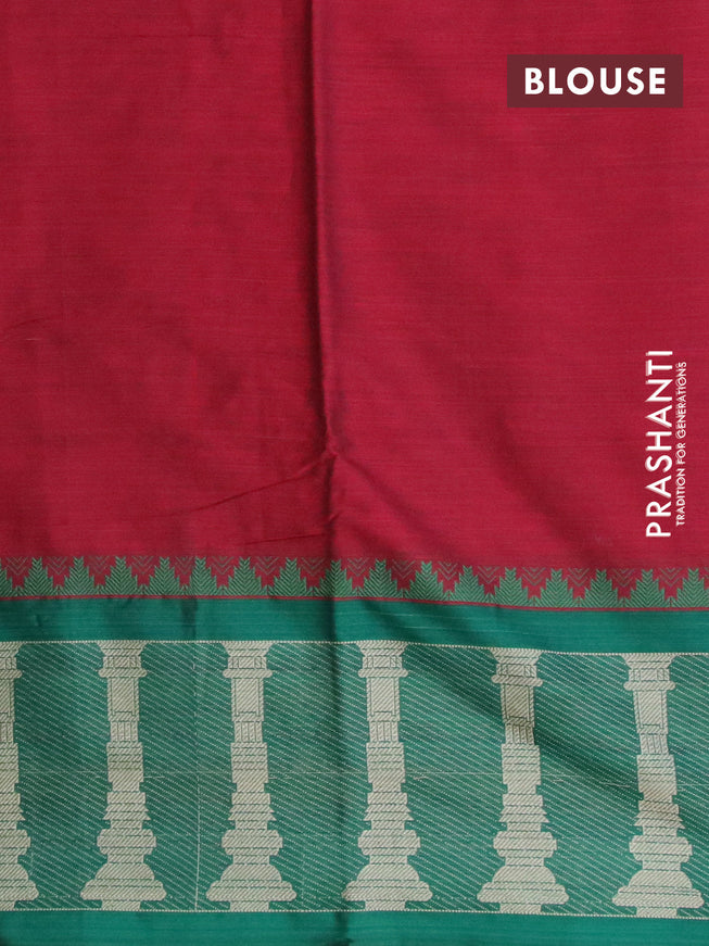 Narayanpet cotton saree maroon and green with plain body and long temple design thread woven border
