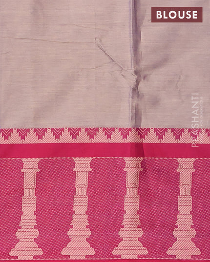 Narayanpet cotton saree dual shade of beigish blue and maroon with plain body and long temple design thread woven border