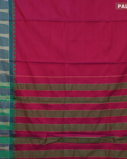 Narayanpet cotton saree dual shade of purple and green with plain body and long temple design thread woven border