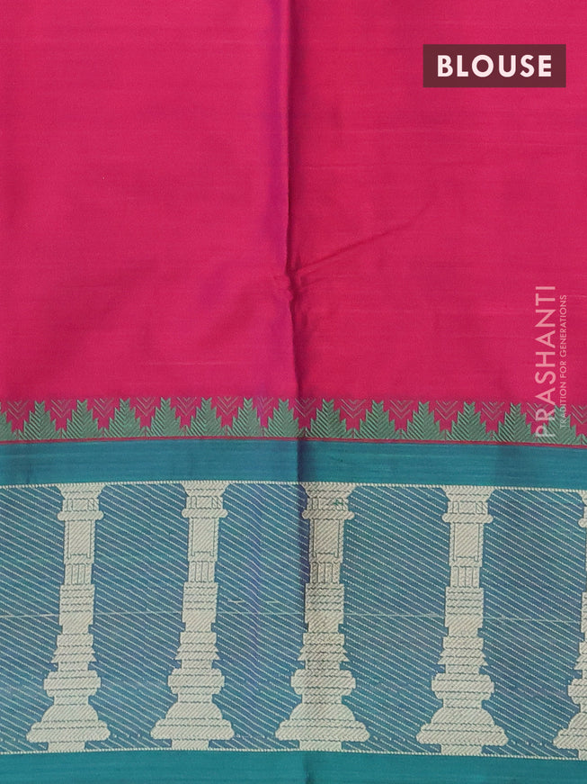 Narayanpet cotton saree dual shade of purple and green with plain body and long temple design thread woven border