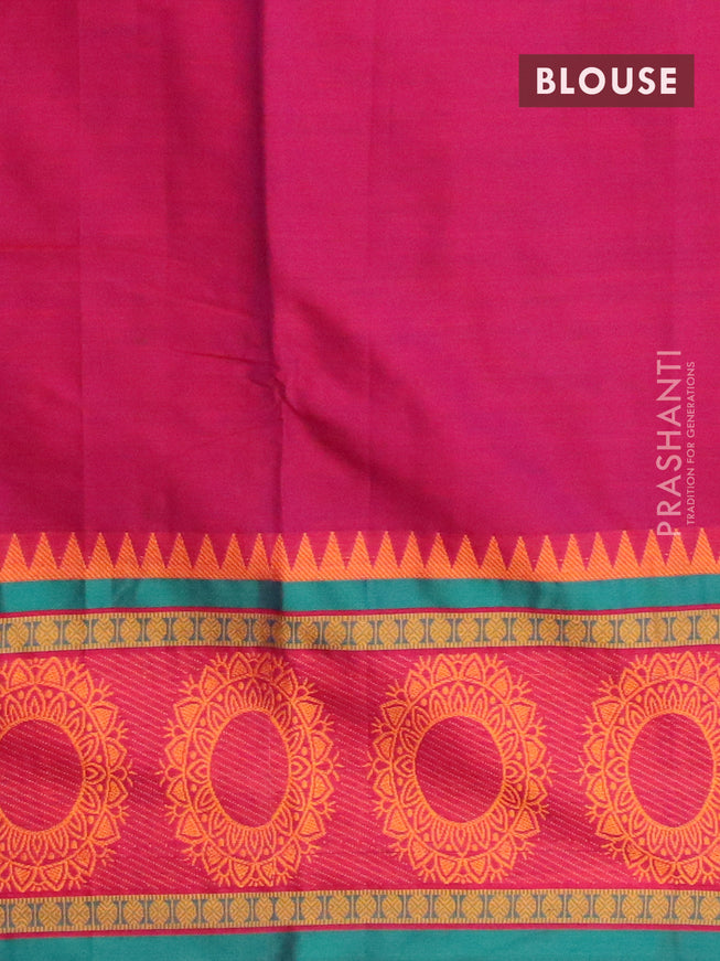 Narayanpet cotton saree magenta pink and green with plain body and thread woven border