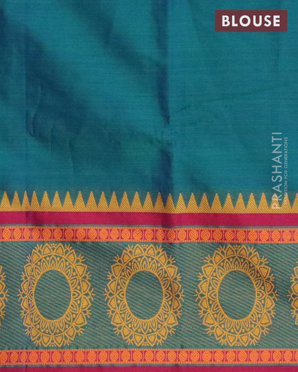 Narayanpet cotton saree dual shade of green and maroon with plain body and thread woven border