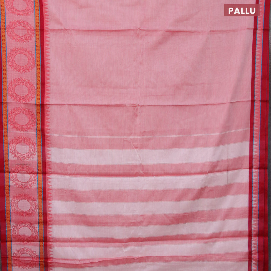 Narayanpet cotton saree pastel pink and maroon with plain body and thread woven border