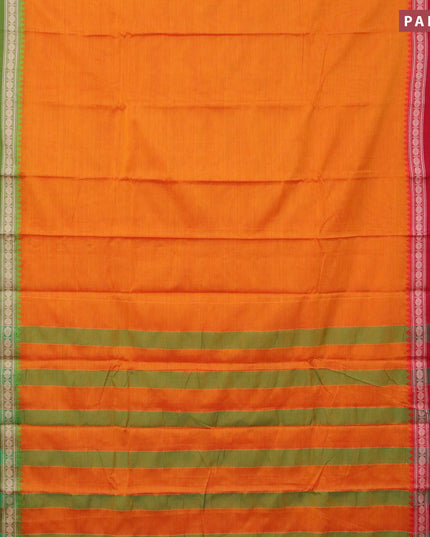 Narayanpet cotton saree mango yellow with plain body and ganga jamuna border