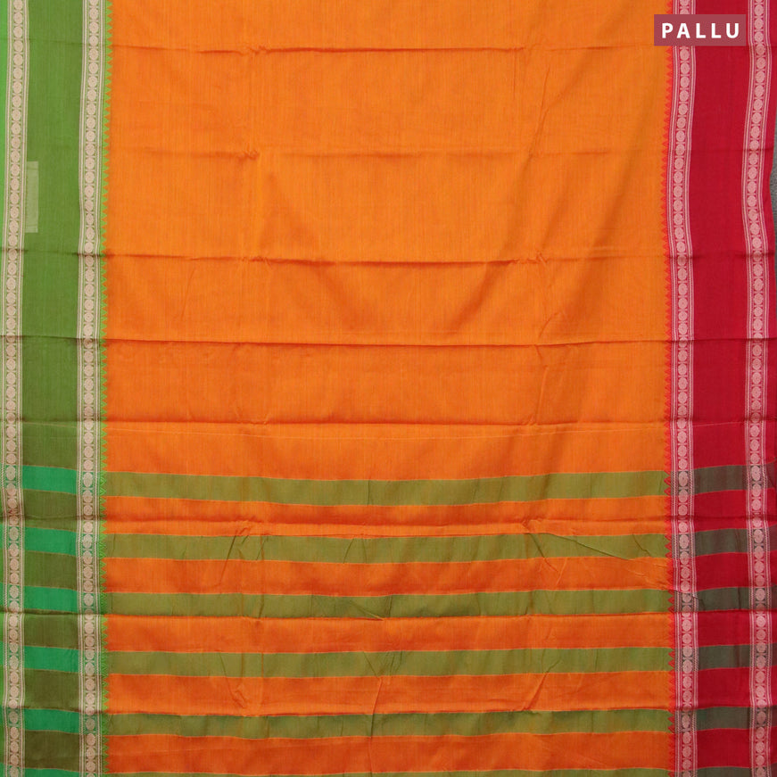 Narayanpet cotton saree mango yellow with plain body and ganga jamuna border