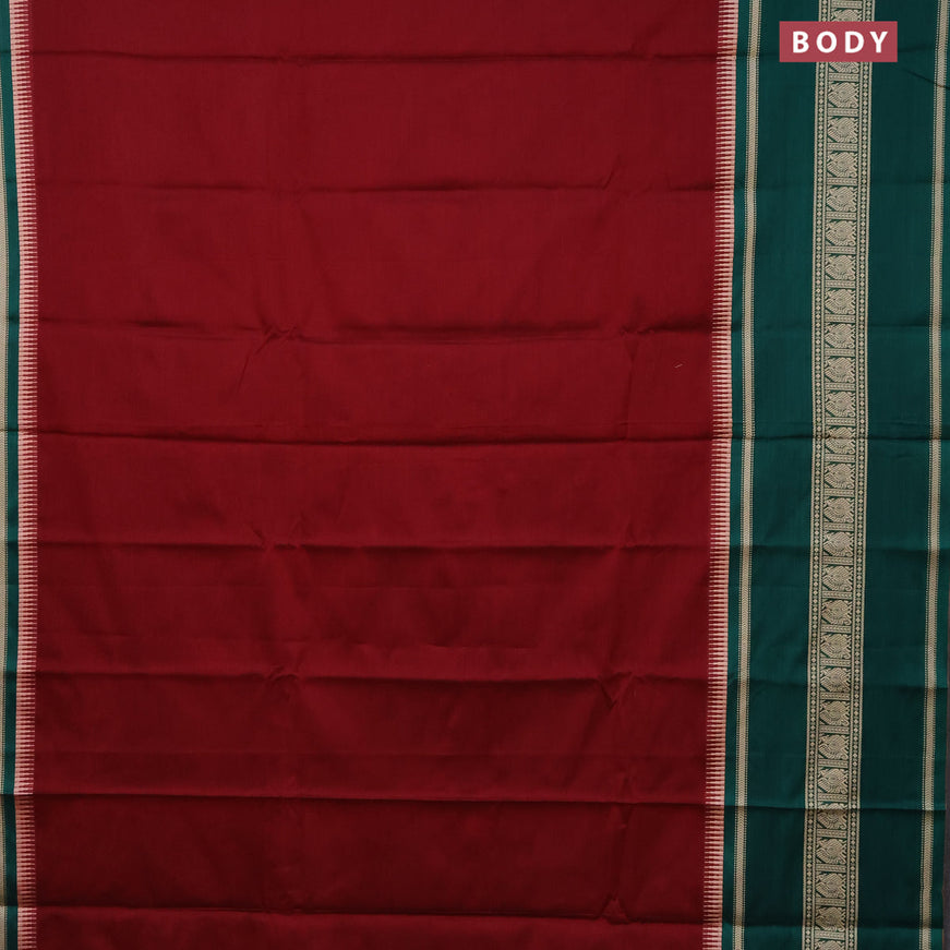 Narayanpet cotton saree maroon and green with plain body and long thread woven border