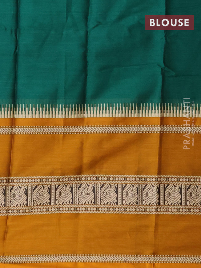 Narayanpet cotton saree green and mustard yellow with plain body and long thread woven border