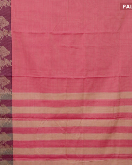 Narayanpet cotton saree pastel pink and pink with plain body and thread woven butta border