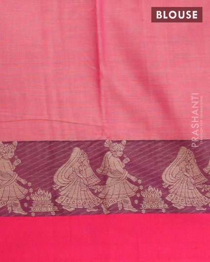 Narayanpet cotton saree pastel pink and pink with plain body and thread woven butta border