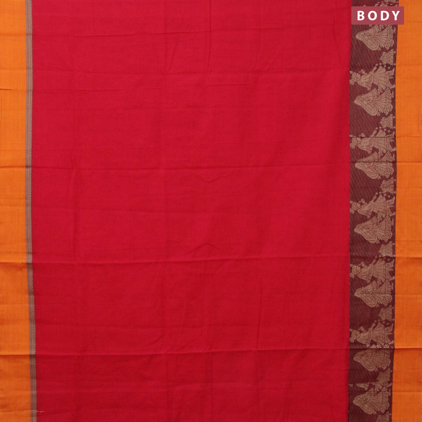 Narayanpet cotton saree red and maroon mango yellow with plain body and thread woven butta border