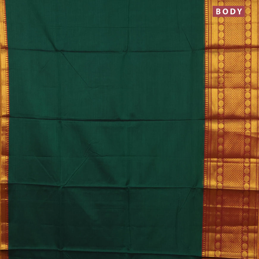 Narayanpet cotton saree green and maroon with plain body and rudhraksha zari woven border