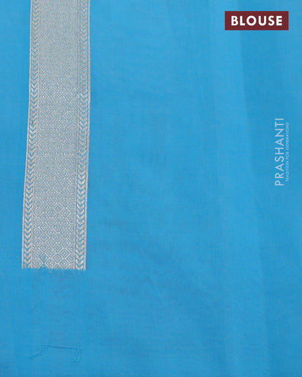 Banarasi cotton saree light blue with allover silver zari weaves and zari woven floral embroidery border