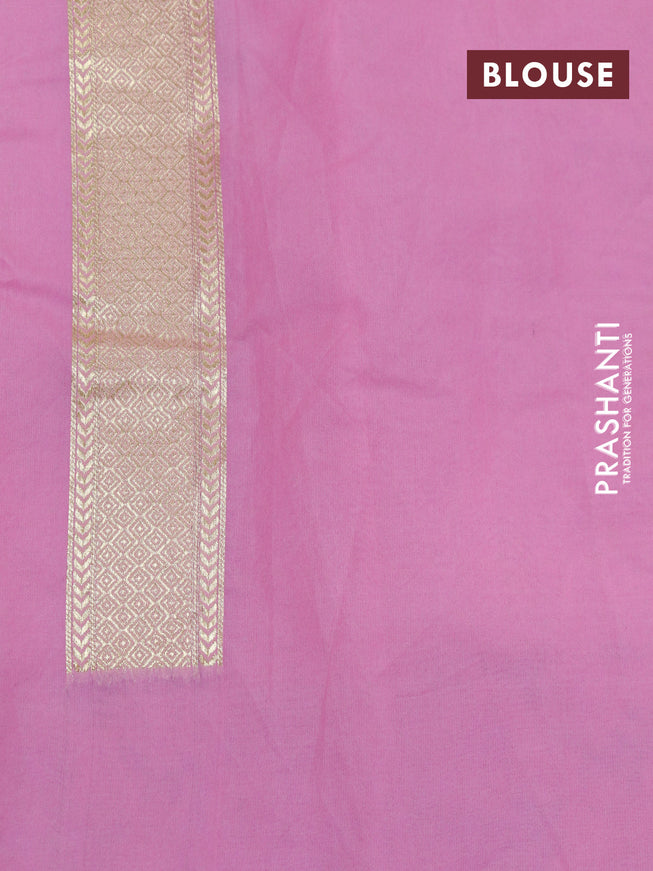 Banarasi cotton saree light pink with allover zari weaves and zari woven floral embroidery border